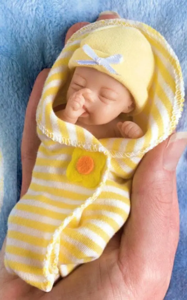 Alt view image 4 of 4 - The Ashton - Drake Galleries Bundle Of Sunshine Hand-Painted Lifelike Pint-Sized Sweet-As-Can-Be Babies  Miniature Baby Doll by Sherry Rawn 4-inches