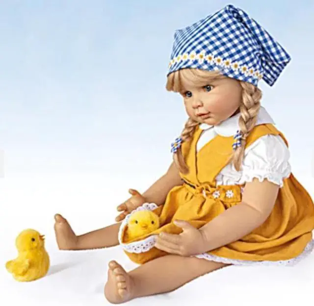 Alt view image 3 of 5 - The Ashton - Drake Galleries "Emma With Chicks" Child Doll And Plush Chicks Set So Truly Real® Poseable & Handcrafted of RealTouch® Vinyl Child Doll by Monika Gerdes 24-inches
