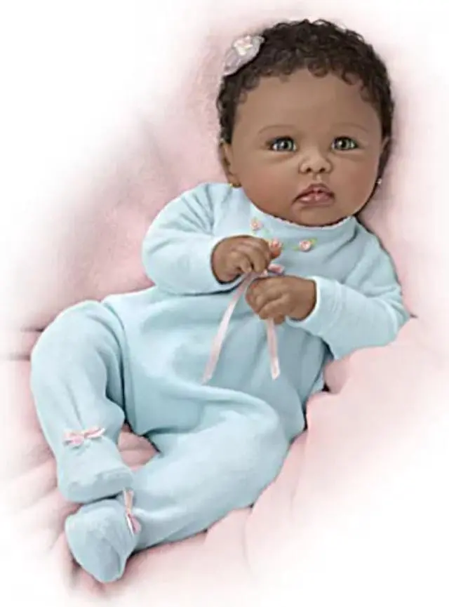 Alt view image 3 of 5 - The Ashton - Drake Galleries So Truly Real Tiffany New Born African American Black Lifelike Baby Doll by Linda Murray 21"-inches