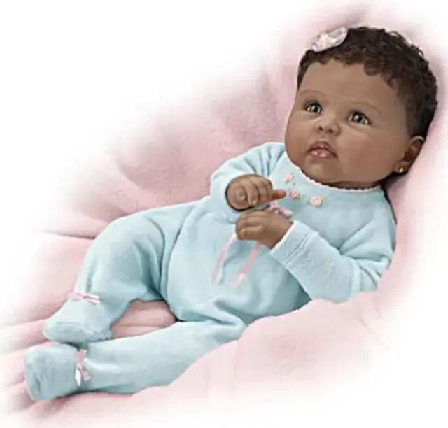 Alt view image 4 of 5 - The Ashton - Drake Galleries So Truly Real Tiffany New Born African American Black Lifelike Baby Doll by Linda Murray 21"-inches
