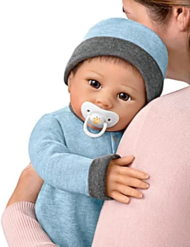 Alt view image 5 of 7 - The Ashton - Drake Galleries Oliver Poseable Baby Doll Breathes, Coos And Has A Heartbeat Hand painted & Weighted Soft Lifelike RealTouch® Vinyl by Master Doll Artist Linda Murray 19-inches