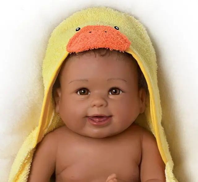Alt view image 4 of 4 - The Ashton-Drake Galleries Linda Murray "Rub-A-Dub-Dub, Layla" Washable African American Black Baby Doll with Ducky Towel and Accessories, 17.5-Inch/44.5-cm