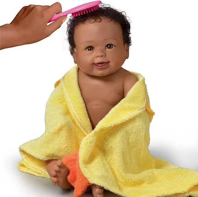 Alt view image 2 of 4 - The Ashton-Drake Galleries Linda Murray "Rub-A-Dub-Dub, Layla" Washable African American Black Baby Doll with Ducky Towel and Accessories, 17.5-Inch/44.5-cm