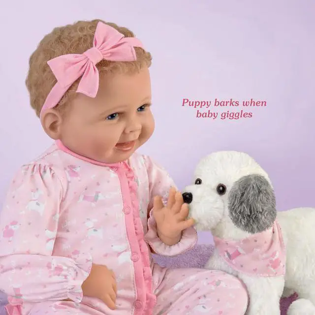 Alt view image 3 of 7 - The Ashton - Drake Galleries Interactive Layla Coo's and Giggles with Plush Puppy that Happy Barks Back So Truly Real® Girl Doll with RealTouch® Vinyl Skin by Master Doll Artist Bonnie Chyle 18-inches