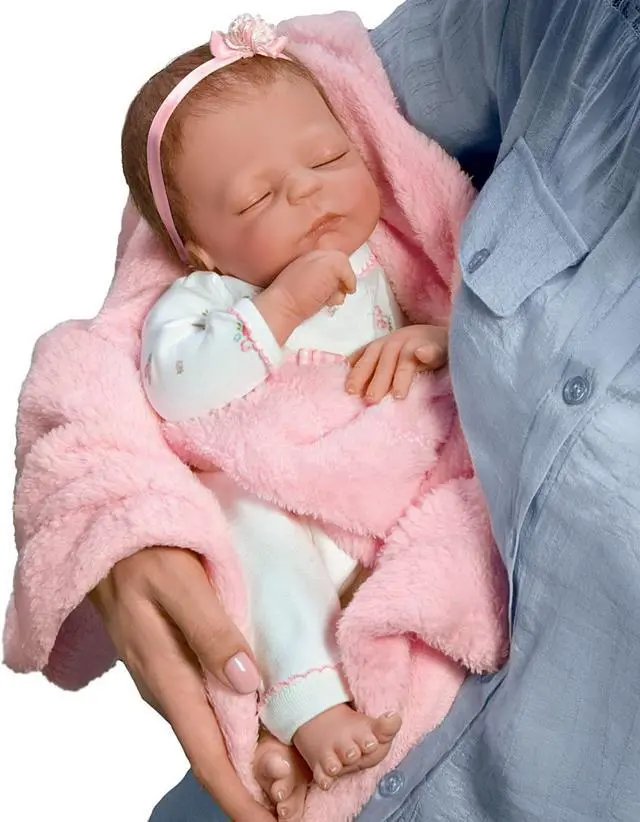 Alt view image 4 of 4 - The Ashton-Drake Galleries "Cuddle Caitlyn" with Warming Feature & Blanket So Truly Real® Vinyl Skin Weighted Baby Doll Lifelike & Realistic Newborn Baby Doll 17-inches