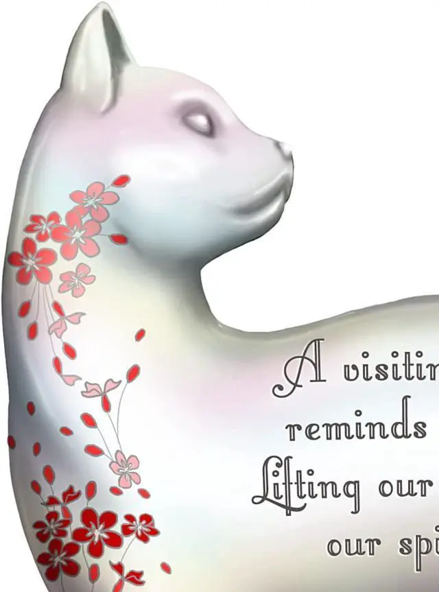 Alt view image 2 of 4 - The Hamilton Collection Fur-Ever in Our Hearts Hand-Painted Remembrance Cat Figurine by Blake Jensen Featuring A White Pearlescent Paint Finish & Adorned with Floral Accents