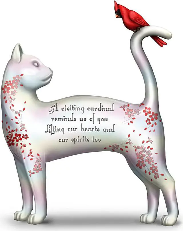 Main image of The Hamilton Collection Fur-Ever in Our Hearts Hand-Painted Remembrance Cat Figurine by Blake Jensen Featuring A White Pearlescent Paint Finish & Adorned with Floral Accents