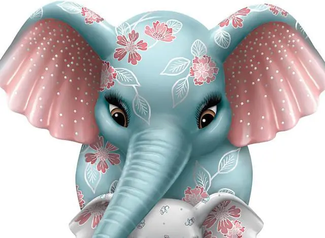 Alt view image 2 of 3 - The Hamilton Collection Never Forget I Love You Hand-Painted Elephant Figurine Featuring A Unique Floral Pattern by Artist Blake Jensen