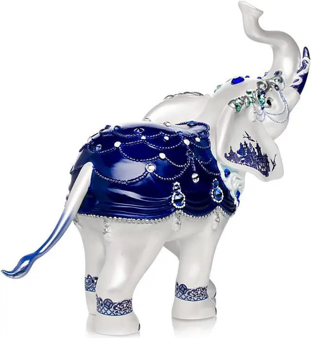 Alt view image 3 of 5 - The Hamilton Collection Sparkling Blue Willow Hand-Painted Elephant Figurine Adorned with Swarovski Crystals