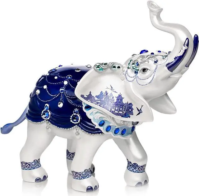 Alt view image 2 of 5 - The Hamilton Collection Sparkling Blue Willow Hand-Painted Elephant Figurine Adorned with Swarovski Crystals