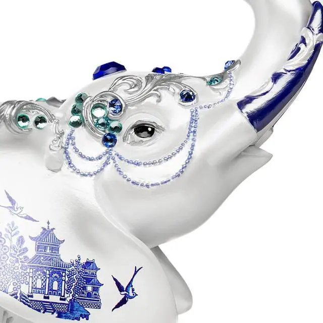 Alt view image 5 of 5 - The Hamilton Collection Sparkling Blue Willow Hand-Painted Elephant Figurine Adorned with Swarovski Crystals