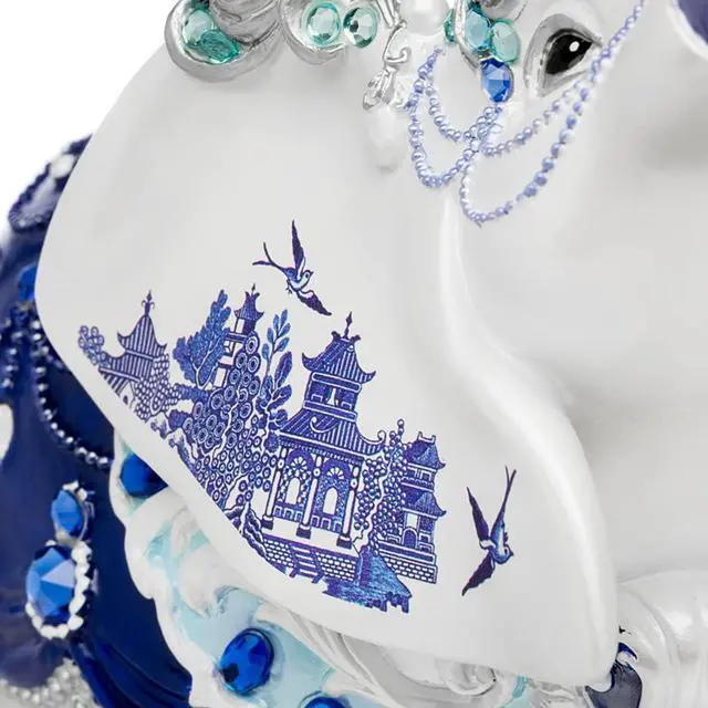 Alt view image 4 of 5 - The Hamilton Collection Sparkling Blue Willow Hand-Painted Elephant Figurine Adorned with Swarovski Crystals