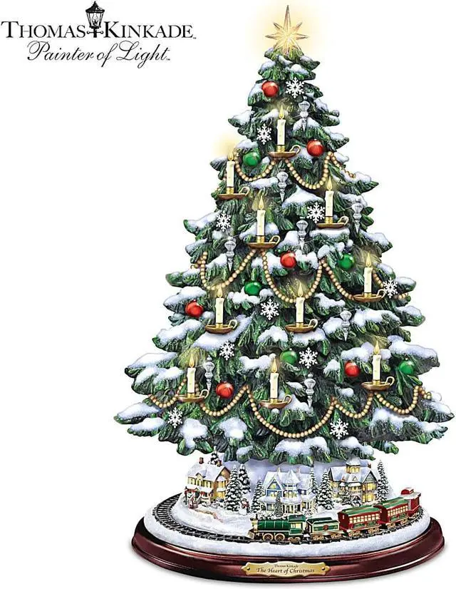 Main image of The Bradford Exchange Thomas Kinkade Candlelit Tabletop Tree with Lights and Music and Rotating Train