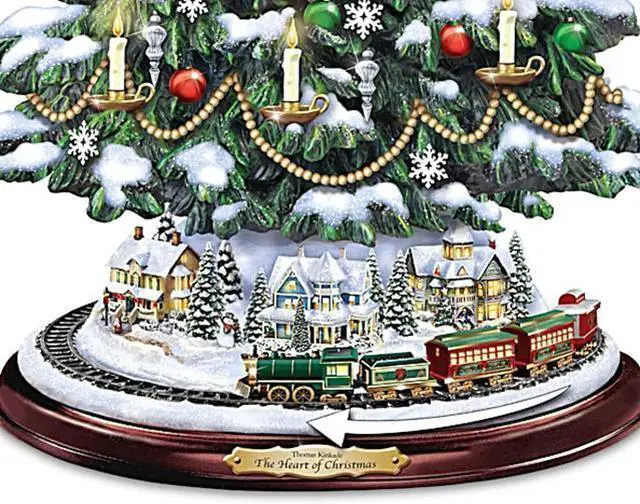 Alt view image 4 of 4 - The Bradford Exchange Thomas Kinkade Candlelit Tabletop Tree with Lights and Music and Rotating Train