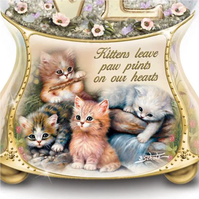 Alt view image 3 of 3 - The Bradford Exchange Heirloom Porcelain Kittens Leave Pawprints On Our Hearts Glitter Globe Glitter by Jurgen Scholz 6-Inches