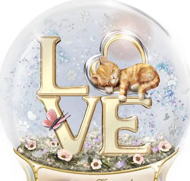 Alt view image 2 of 3 - The Bradford Exchange Heirloom Porcelain Kittens Leave Pawprints On Our Hearts Glitter Globe Glitter by Jurgen Scholz 6-Inches