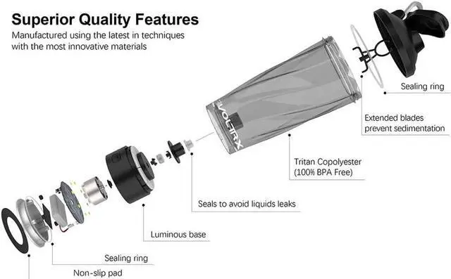 Alt view image 2 of 7 - VOLTRX Electric Shaker Bottle - Vortex Boost Portable USB C Rechargeable Protein Blender Shake Mixer BPA Free Waterproof 24 oz Black