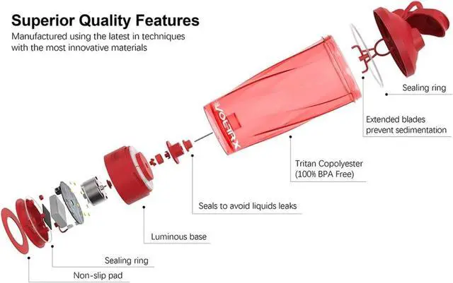 Alt view image 2 of 7 - VOLTRX Electric Shaker Bottle - Vortex Boost Portable USB C Rechargeable Protein Blender Shake Mixer BPA Free Waterproof 24 oz Red