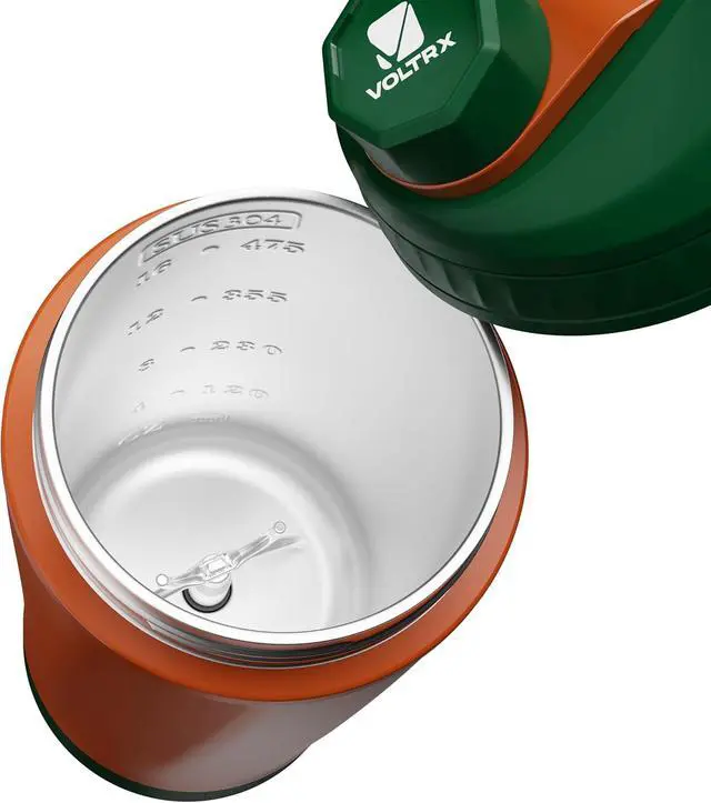 Alt view image 4 of 6 - VOLTRX ChillMix Shaker Bottle Insulated Stainless Steel - USB C Rechargeable Electric Protein Shake Mixer, Shaker Cups for Protein Shakes and Meal Replacement, 16 oz - Neon Carrot