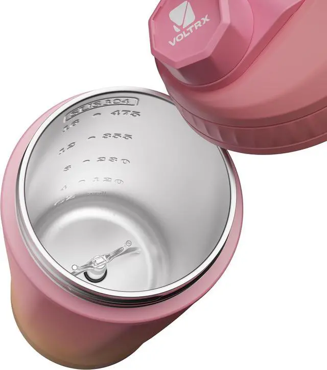 Alt view image 4 of 6 - VOLTRX ChillMix Shaker Bottle Insulated Stainless Steel - USB C Rechargeable Electric Protein Shake Mixer, Shaker Cups for Protein Shakes and Meal Replacement, Chrome Steel, 16 oz Sunset Rose