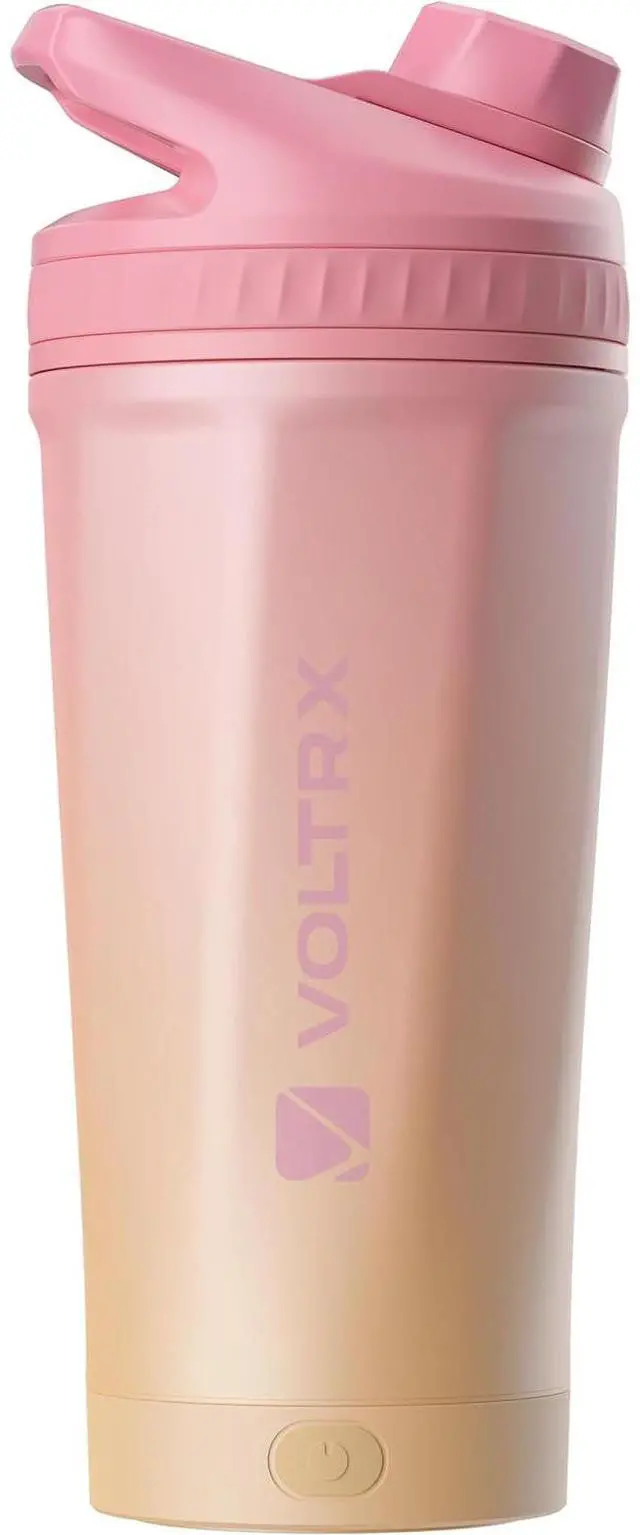 Main image of VOLTRX ChillMix Shaker Bottle Insulated Stainless Steel - USB C Rechargeable Electric Protein Shake Mixer, Shaker Cups for Protein Shakes and Meal Replacement, Chrome Steel, 16 oz Sunset Rose