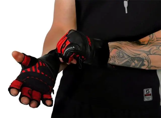 Alt view image 4 of 5 - Skott Tarantula Weightlifting Gloves Genuine Leather Gym Gloves with Full Wrist Wrap Support, Breathable Grip for Training, Fitness & Bodybuilding (Large, Unisex)
