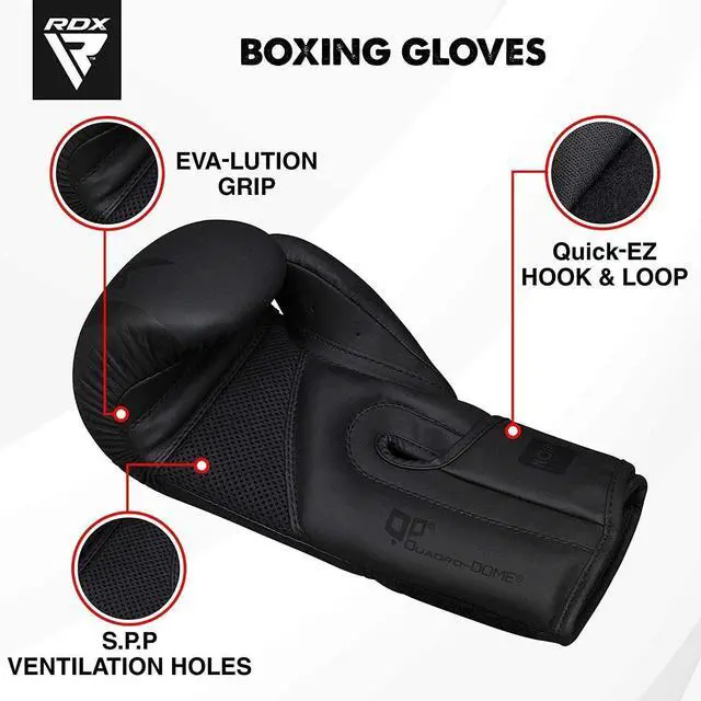 Alt view image 2 of 7 - RDX Boxing Gloves for Men, Maya Hide Leather, Muay Thai & MMA Sparring Training, Kickboxing Heavy Bag, Focus Mitts, Ventilated Palm Black