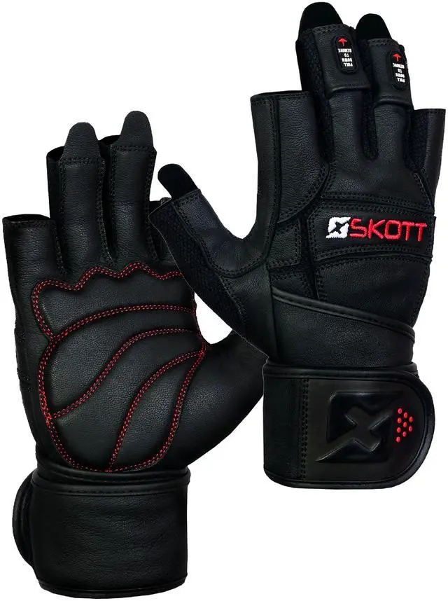 Main image of Skott Dark Predator Weightlifting Gloves Genuine Leather Gym Gloves with Double Wrist Support Padded Palm 3D Heavy Duty Training Best Body Building Fitness and Exercise Accessories (Small, Unisex)