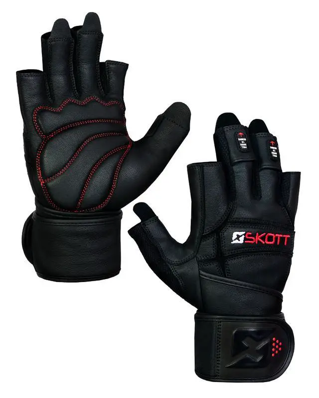Alt view image 2 of 7 - Skott Dark Predator Weightlifting Gloves Genuine Leather Gym Gloves with Double Wrist Support Padded Palm 3D Heavy Duty Training Best Body Building Fitness and Exercise Accessories (Small, Unisex)