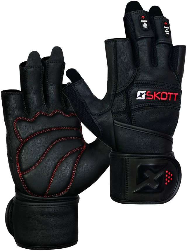 Main image of Skott Dark Predator Weightlifting Gloves Genuine Leather Gym Gloves with Double Wrist Support Padded Palm 3D Heavy Duty Training Best Body Building Fitness and Exercise Accessories (Medium, Unisex)