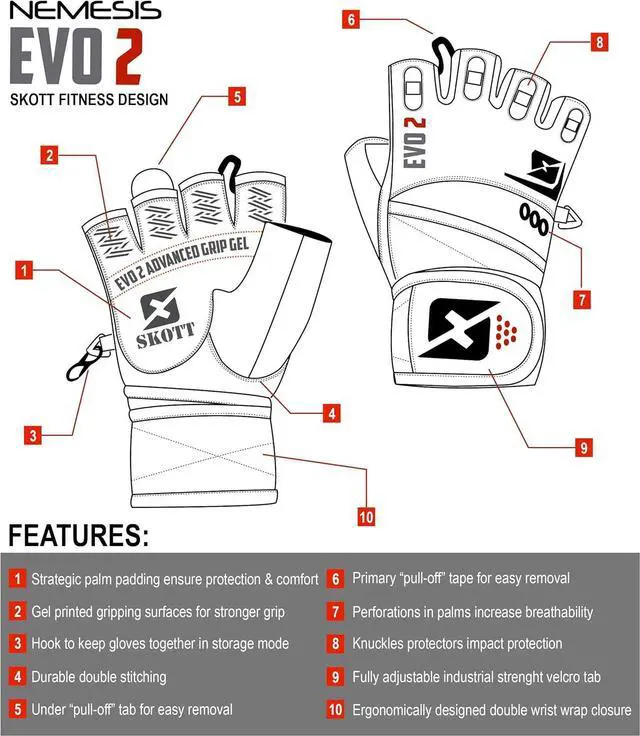 Alt view image 6 of 7 - Skott Nemesis Evo2 Weightlifting Gloves with Integrated Wrist Wrap Support-Double Stitching for Extra Durability-Get Ripped with The Best Body Building Fitness and Exercise Accessories (Small, Unisex)
