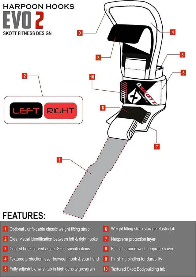 Alt view image 3 of 7 - Skott Harpoon Evo 2 Series Pro Metal Weight Lifting Hooks Best Heavy Duty Power Lifting Grip Assistance Set of 2 Unisex One Size Fits All