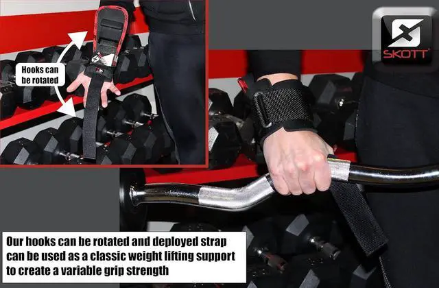 Alt view image 5 of 7 - Skott Harpoon Evo 2 Series Pro Metal Weight Lifting Hooks Best Heavy Duty Power Lifting Grip Assistance Set of 2 Unisex One Size Fits All