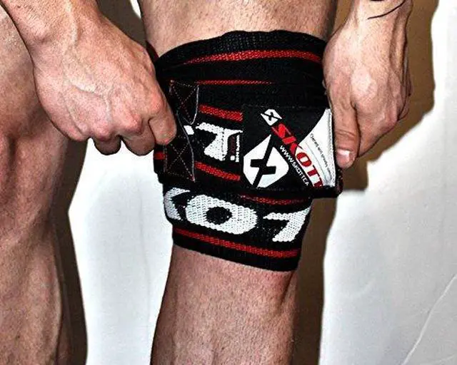 Alt view image 6 of 7 - Skott Constrictor Knee Wraps Heavy Duty Knee Support Straps for Weightlifting Powerlifting & Squats Comfortable Gym Wraps Unisex One Size Fits All