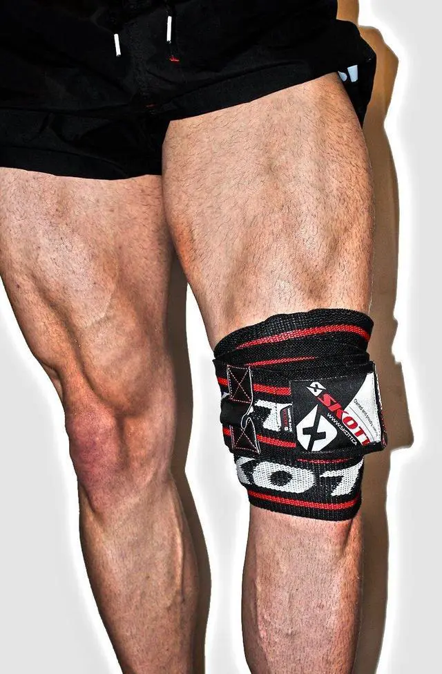 Alt view image 5 of 7 - Skott Constrictor Knee Wraps Heavy Duty Knee Support Straps for Weightlifting Powerlifting & Squats Comfortable Gym Wraps Unisex One Size Fits All