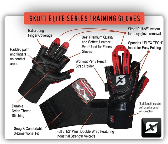 Alt view image 6 of 7 - Skott Talon Elite Weightlifting Gloves Genuine Leather Gym Gloves with Wrist Wrap Support, Durable Grip for Training, Bodybuilding & Fitness (Large, Unisex)