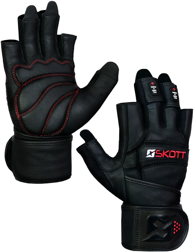 Alt view image 2 of 7 - Skott Dark Predator Weightlifting Gloves Genuine Leather Gym Gloves with Double Wrist Support Padded Palm 3D Heavy Duty Training Best Body Building Fitness and Exercise Accessories (Medium, Unisex)