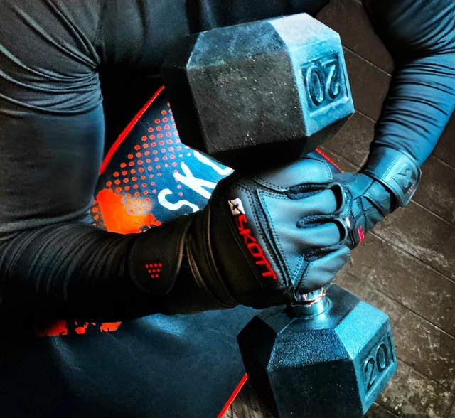 Alt view image 4 of 7 - Skott Dark Predator Weightlifting Gloves Genuine Leather Gym Gloves with Double Wrist Support Padded Palm 3D Heavy Duty Training Best Body Building Fitness and Exercise Accessories (Medium, Unisex)