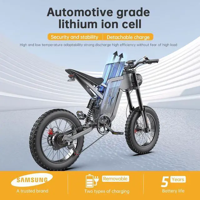 Alt view image 2 of 7 - EKX X21 Adults Electric Bike 2000W 48V35AH Samsung Battery 50kmh Snow Electric Motorcycles 20*4.0 Off Road Tyre Mountain Ebike