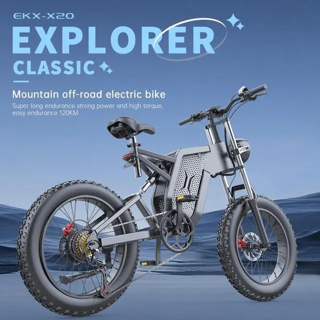 Alt view image 2 of 7 - EKX X20 2000W Electric Bike, 20" Fat Tire, 48V 35AH Removable Lithium Battery, Max Speed 34MPH, Shimano 7-Speed, Front Fork Suspension,Hydraulic Brake spoked wheel