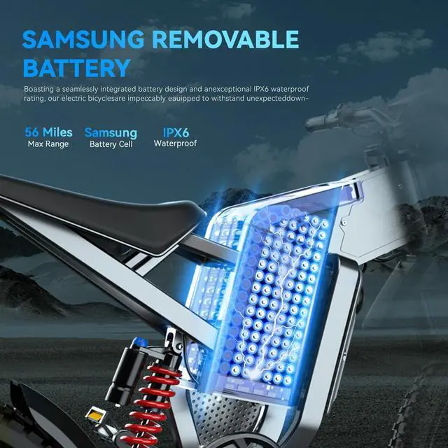 Alt view image 4 of 7 - EKX Electric Dirt Bike for Adults, X21 Max Electric Motorcycle 3000W Motor 60V/30Ah Removable Battery, 60MPH/60Mile Off Road Dirt Electric Mountain Bike, 19" X21 MTB Tire Full Suspension