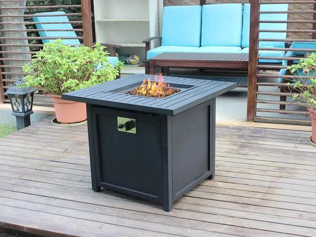 Alt view image 6 of 6 - Kettler Palma Rattan Fire Pit table With Aluminium Slat Top