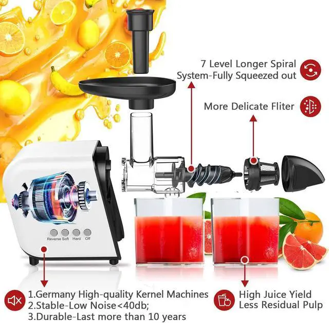 Alt view image 2 of 6 - KOIOS  B5100 Juicer, Masticating Juicer Machine, Slow Juice Extractor with Reverse function, Cold Press Juicer Machines with Quiet Motor