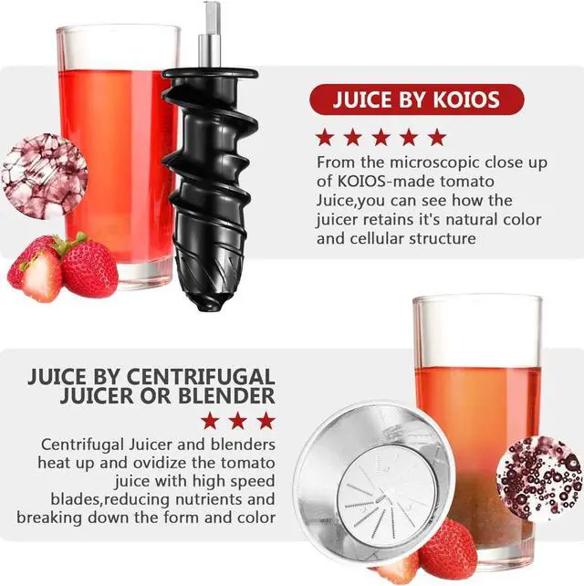 Alt view image 4 of 6 - KOIOS  B5100 Juicer, Masticating Juicer Machine, Slow Juice Extractor with Reverse function, Cold Press Juicer Machines with Quiet Motor