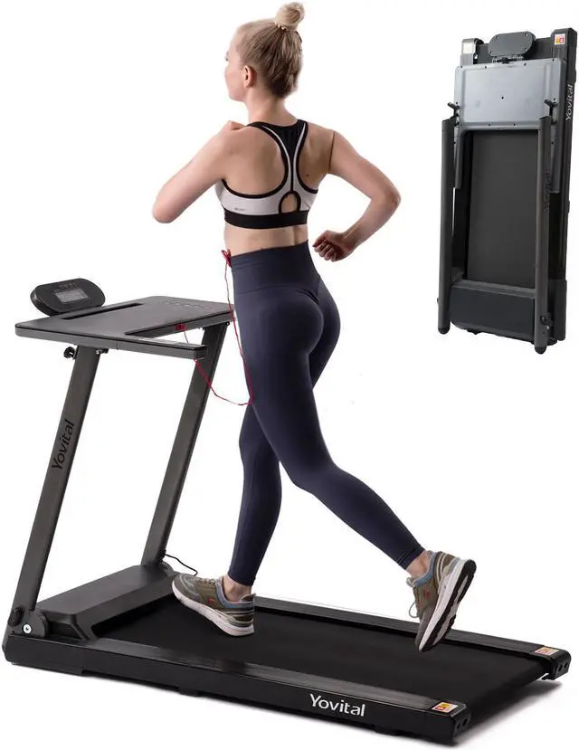 Alt view image 2 of 6 - Folding Treadmills with Desk for Home - Portable Electric Foldable Treadmill Machine for Running Walking Jogging 12 Preset Workout 265 LBS Weight Capacity