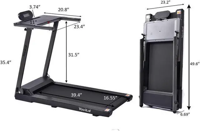 Alt view image 3 of 6 - Folding Treadmills with Desk for Home - Portable Electric Foldable Treadmill Machine for Running Walking Jogging 12 Preset Workout 265 LBS Weight Capacity
