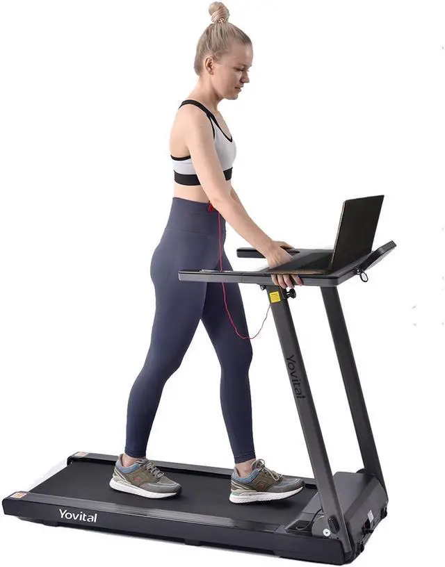 Alt view image 6 of 6 - Folding Treadmills with Desk for Home - Portable Electric Foldable Treadmill Machine for Running Walking Jogging 12 Preset Workout 265 LBS Weight Capacity