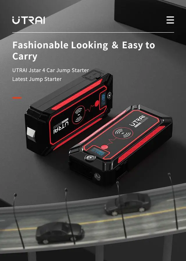 Alt view image 3 of 7 - UTRAI 2500A 24000mAh(8L Gas 7.5L Diesel Engine) 12V Battery Jump Pack Power Bank with Flashlight, USB QC3.0 (Model BJ-4-OR)