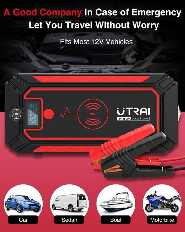 Alt view image 2 of 7 - UTRAI 2500A 24000mAh(8L Gas 7.5L Diesel Engine) 12V Battery Jump Pack Power Bank with Flashlight, USB QC3.0 (Model BJ-4-OR)