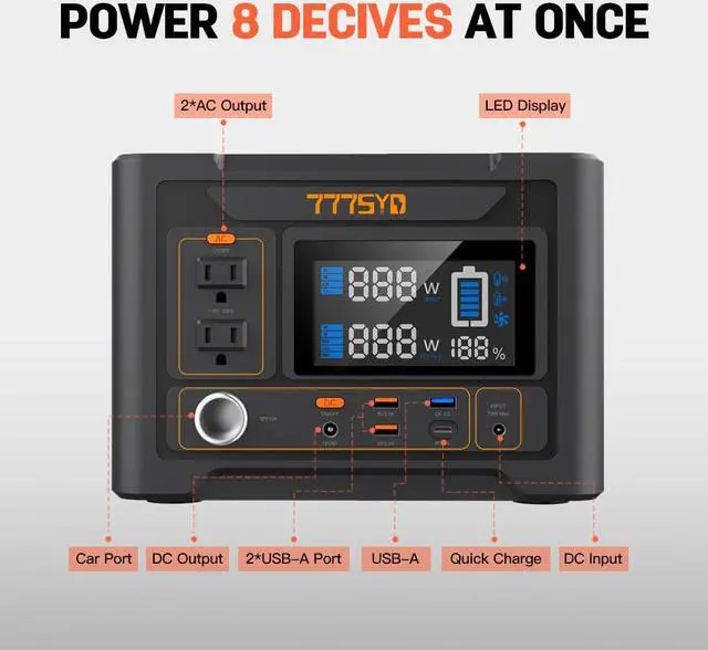 Alt view image 4 of 7 - 300W Portable Power Station;  416Wh Large Capacity Battery Supply;  777SYD Solar Powered Generator with AC DC USB 3 Ports;  Lithium Battery Backup for RV Camping;  Emergency